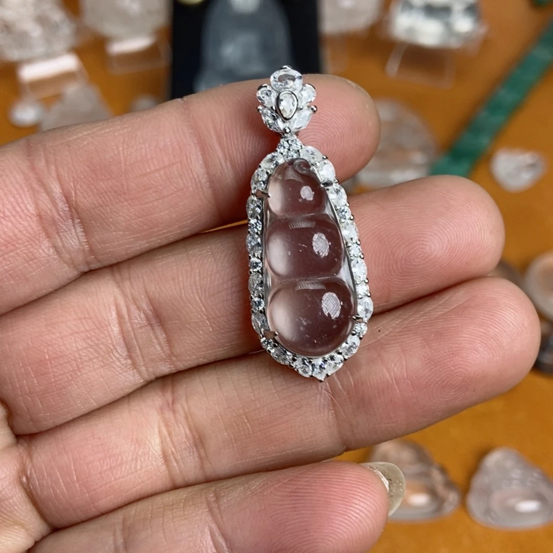 石英质玉吊坠银S925镶嵌