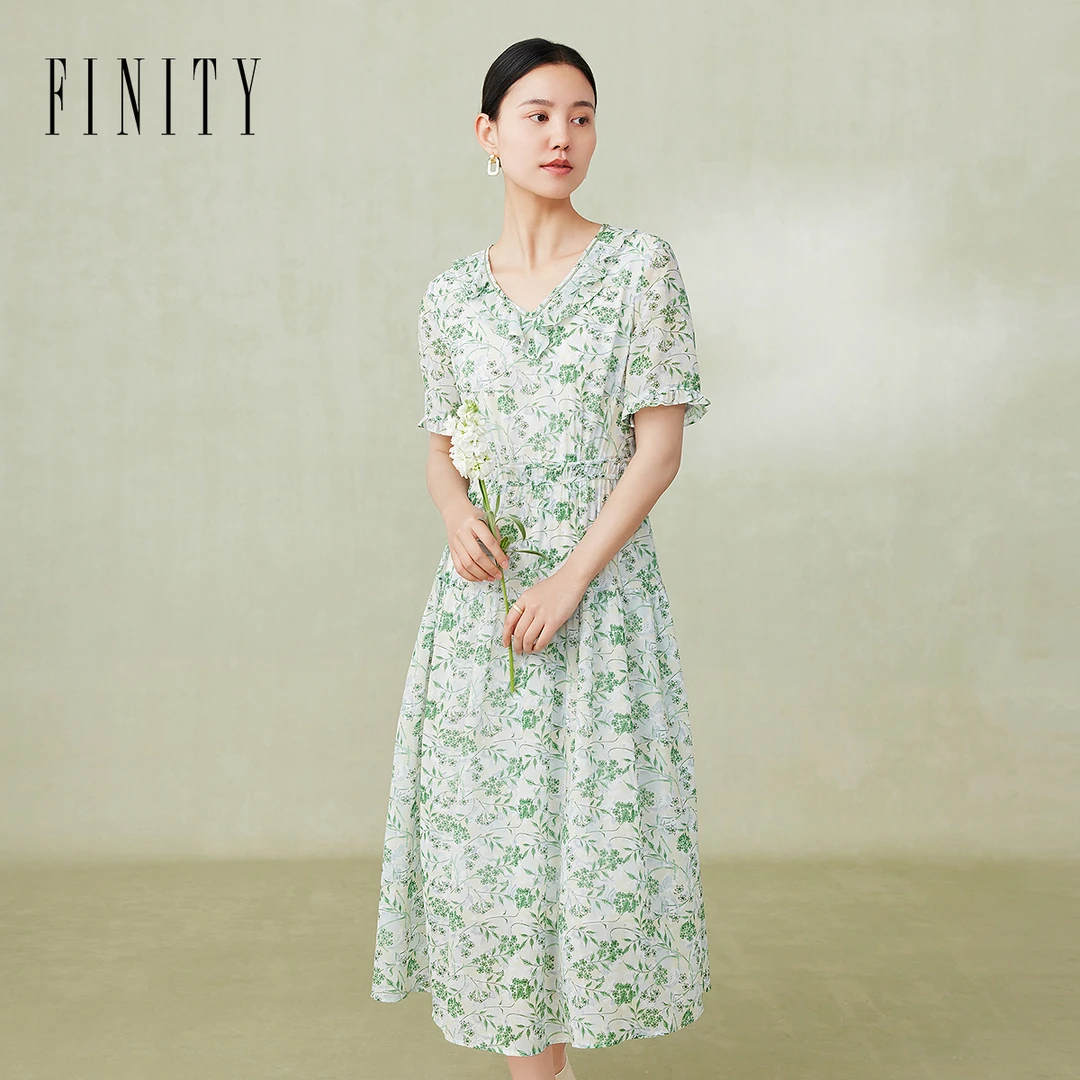 【粉丝专享】FINITY 新款碎花显瘦印花法式连衣裙 F21X4D01L3