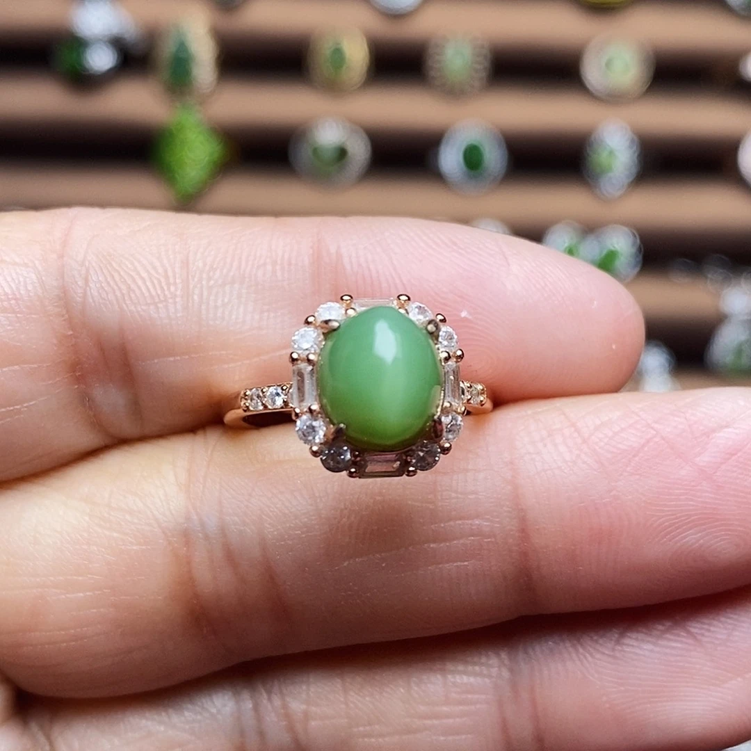 吊坠(不含链)银S925镶嵌和田玉（碧玉）戒指