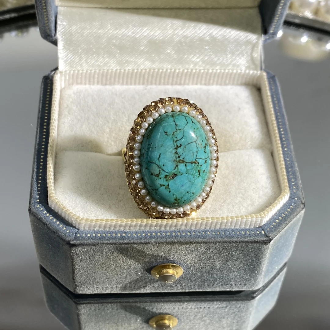 铜合金合成锆石戒指 TTSD 蓝色椭圆时尚百搭戒指 185