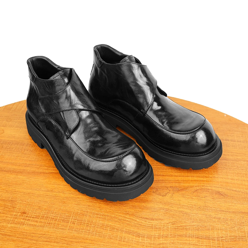 PLANET SUNNY头层牛皮低筒轻职风切尔西靴男真皮短靴时尚厚底圆头