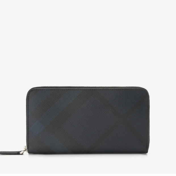 BURBERRY博柏利格纹拉链多卡位男士长款皮夹卡包对折钱包3996189