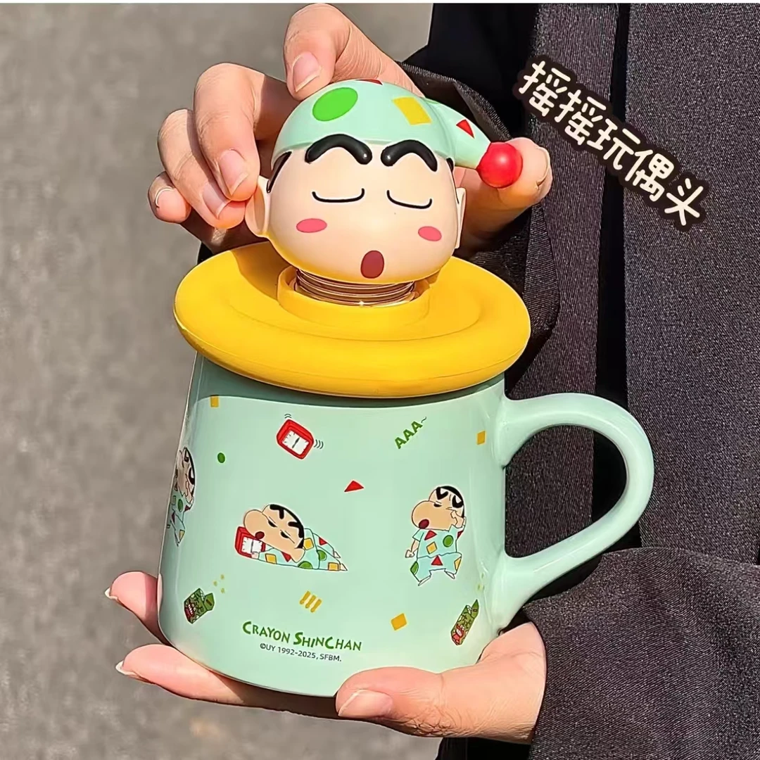 【蜡笔小新摇头杯】高颜值可爱宿舍办公大容量咖啡公仔陶瓷杯