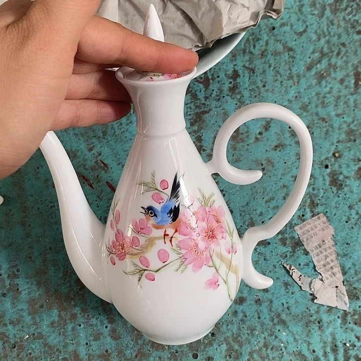摆件手工手绘水点桃花酒壶