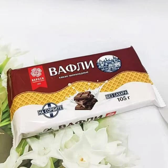 大咖俄罗斯进口俄巧莲0蔗糖巧克力味威化饼干105g