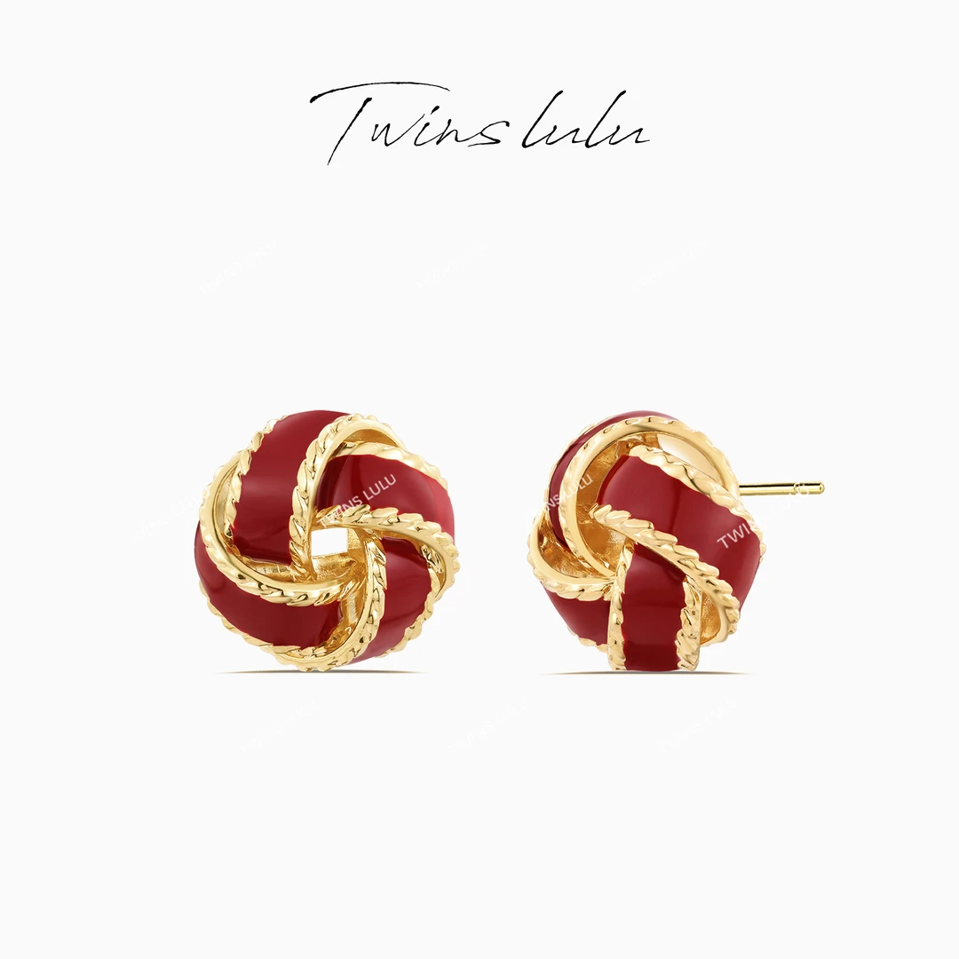 TWINS LULU 镀k金 【春上新】编织扭纹同心结蛇年红色耳环TSL1406
