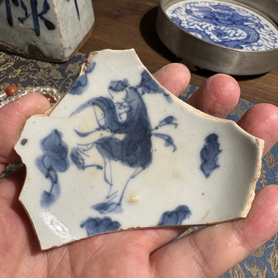 M青花东方朔偷桃人物瓷片标本全手工制作顺丰包邮