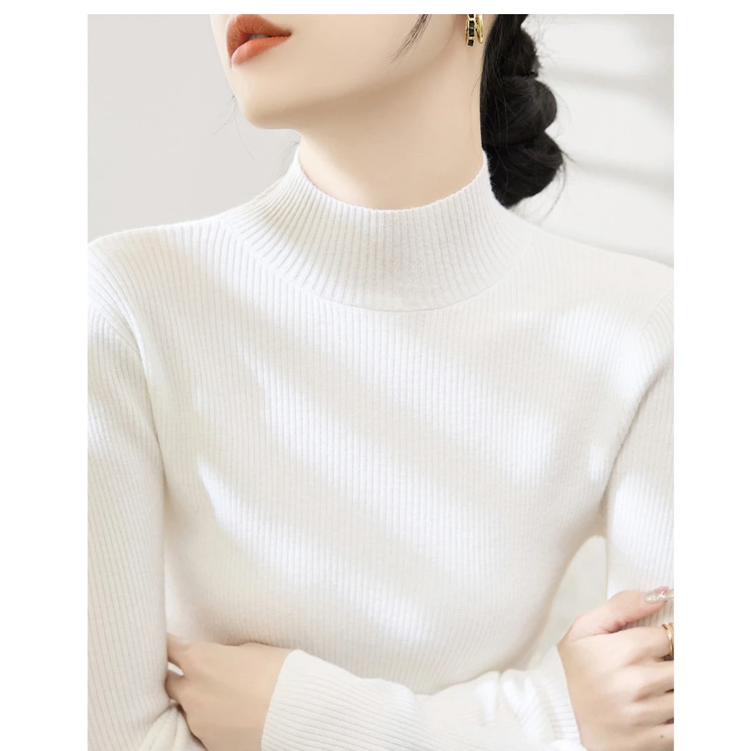 半高领时尚长袖套头内搭打底上衣春季高级修身时尚简约针织衫女装