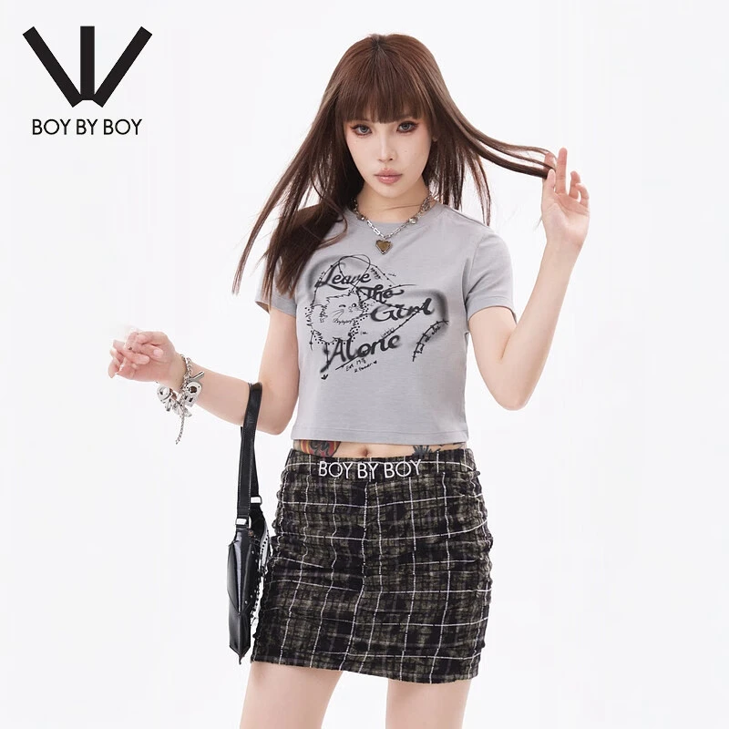 【奶呼呼小猫】BOY BY BOY新款烫钻爱心猫咪软糯甜酷短袖T恤W01009