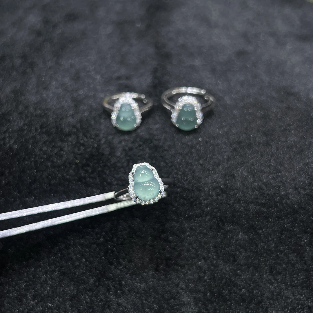 【红旭玉麟】天然翡翠A货蓝水葫芦戒指 多样性发一件