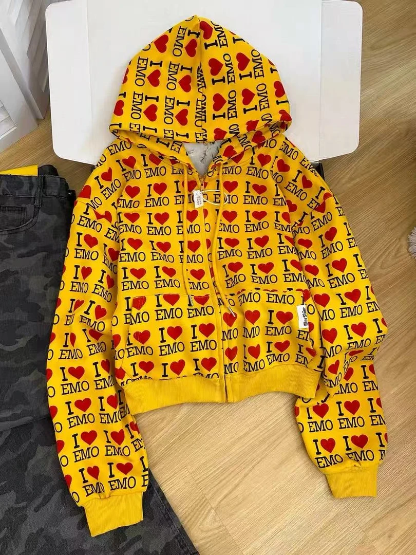 美式复古字母爱心长袖卫衣开衫2025春秋新款宽松休闲百搭潮流外套