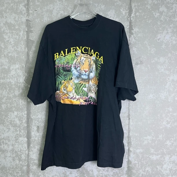 未使用 Balenciaga/巴黎世家 3*1/黑色老虎丛林印花短袖/17361