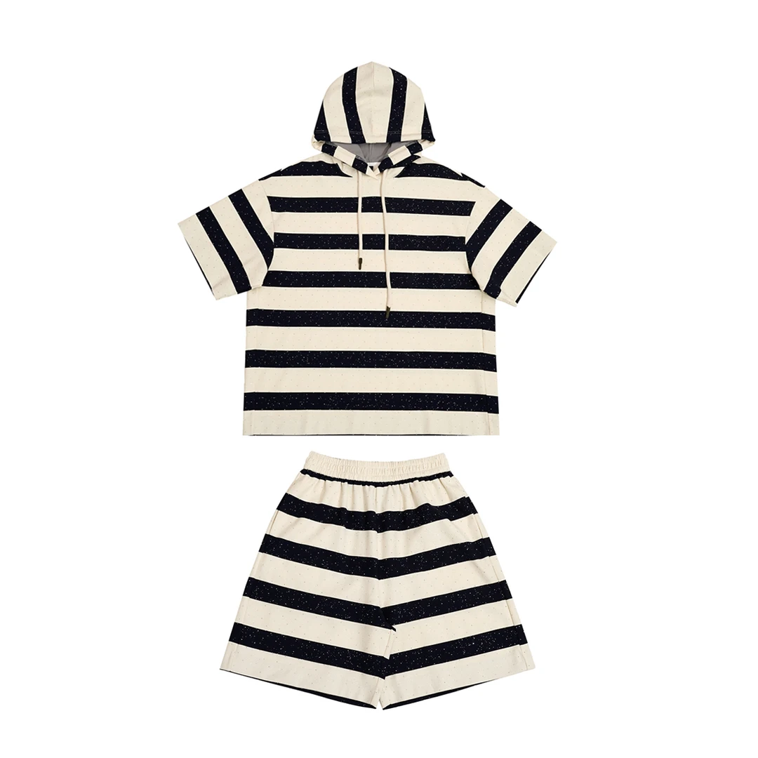 GGAHOLIDAY时尚运动洋气休闲短袖宽松潮流黑白条纹套装-152073/5