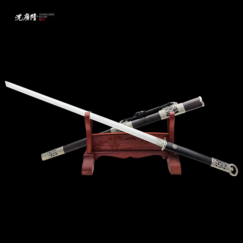 龙泉沈广隆-四君子刀 白铜 黑檀木 花纹钢 宝剑 未开刃