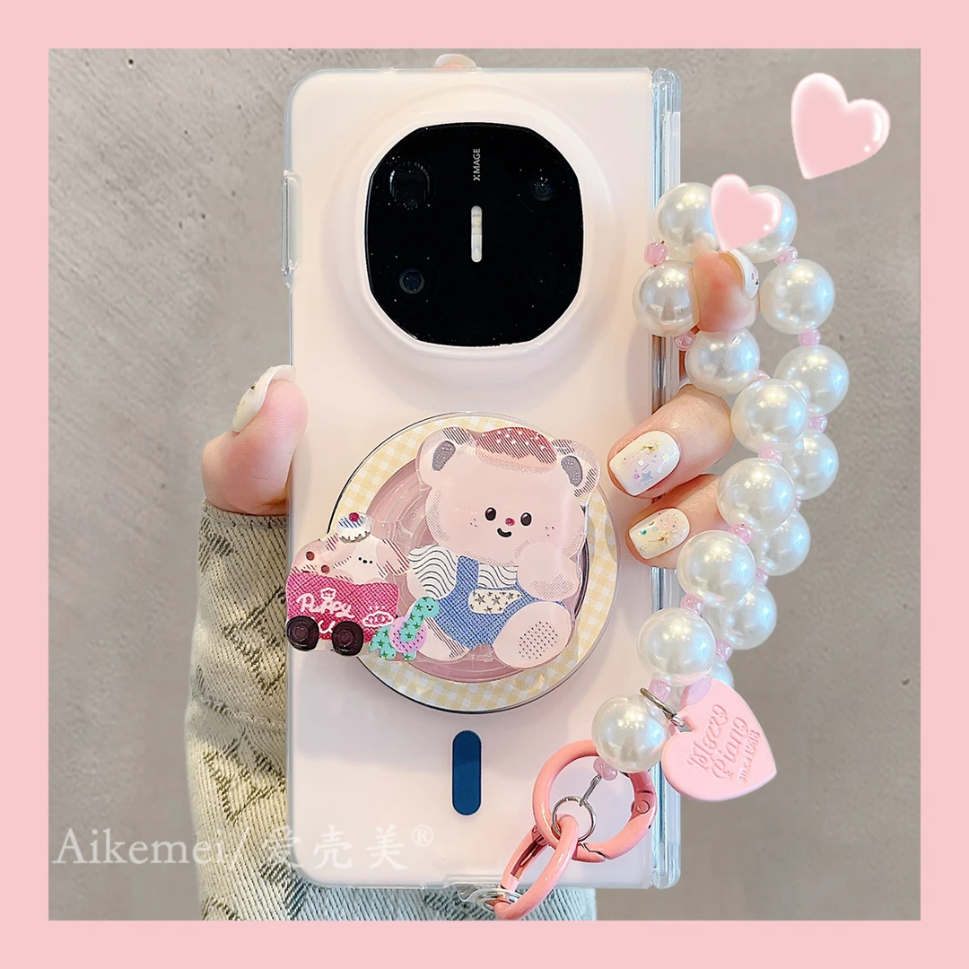 适用华为matex6折叠屏手机壳MateX5典藏版玩具车小熊X3磁吸支架女