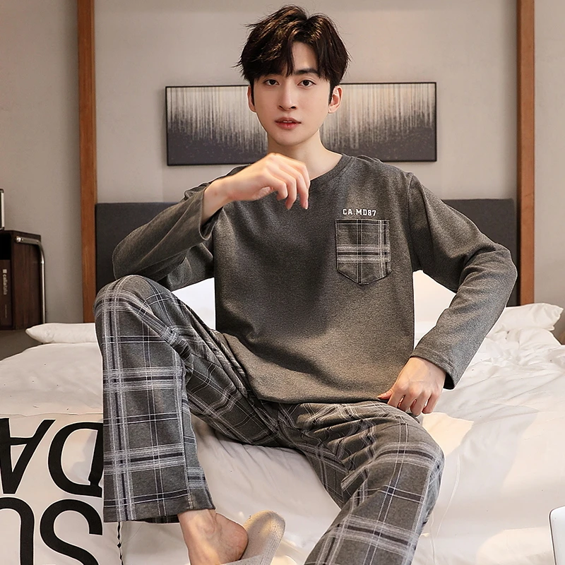 男士睡衣春秋冬季纯棉长袖长裤家居服加大码套装200斤230斤5XL6XL