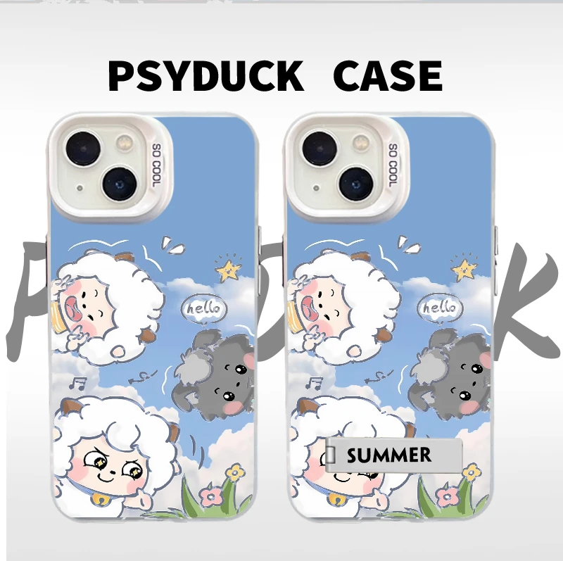 适用苹果华为一加小Q版蓝天羊羊彩银白底卡通动漫防摔手机壳全包