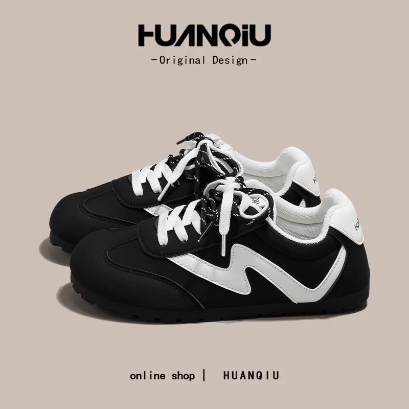 环球百搭小众网红黑色德训鞋女2025新款爆款学生流行板鞋HC299-1