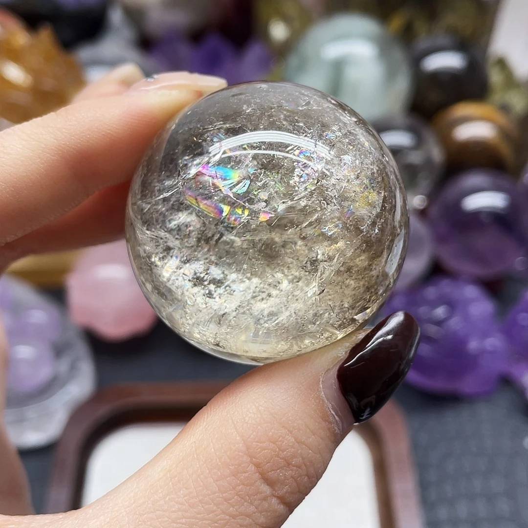 未镶嵌水晶珠宝半成品52茶晶爆彩41mm