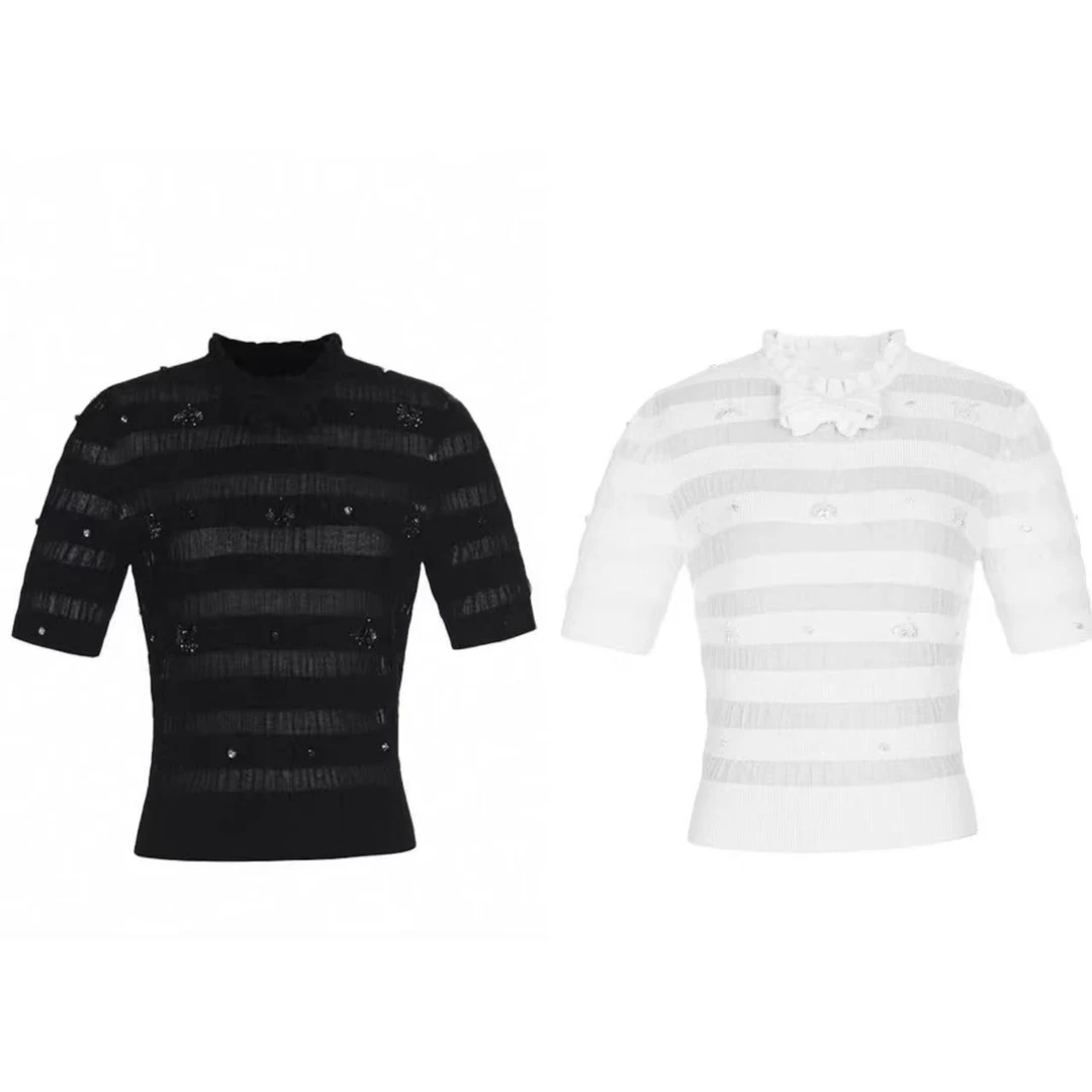 辰辰辰小店夏季百搭白色黑色针织短袖