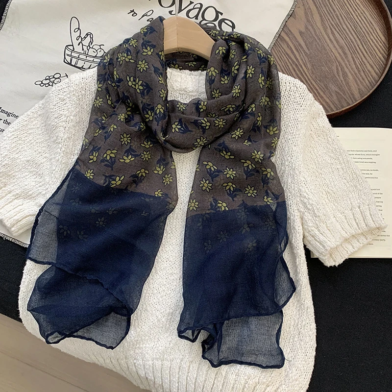 方圆同款千禧复古咖色丝巾系脖女薄款丝巾长条高级感围巾披肩G869