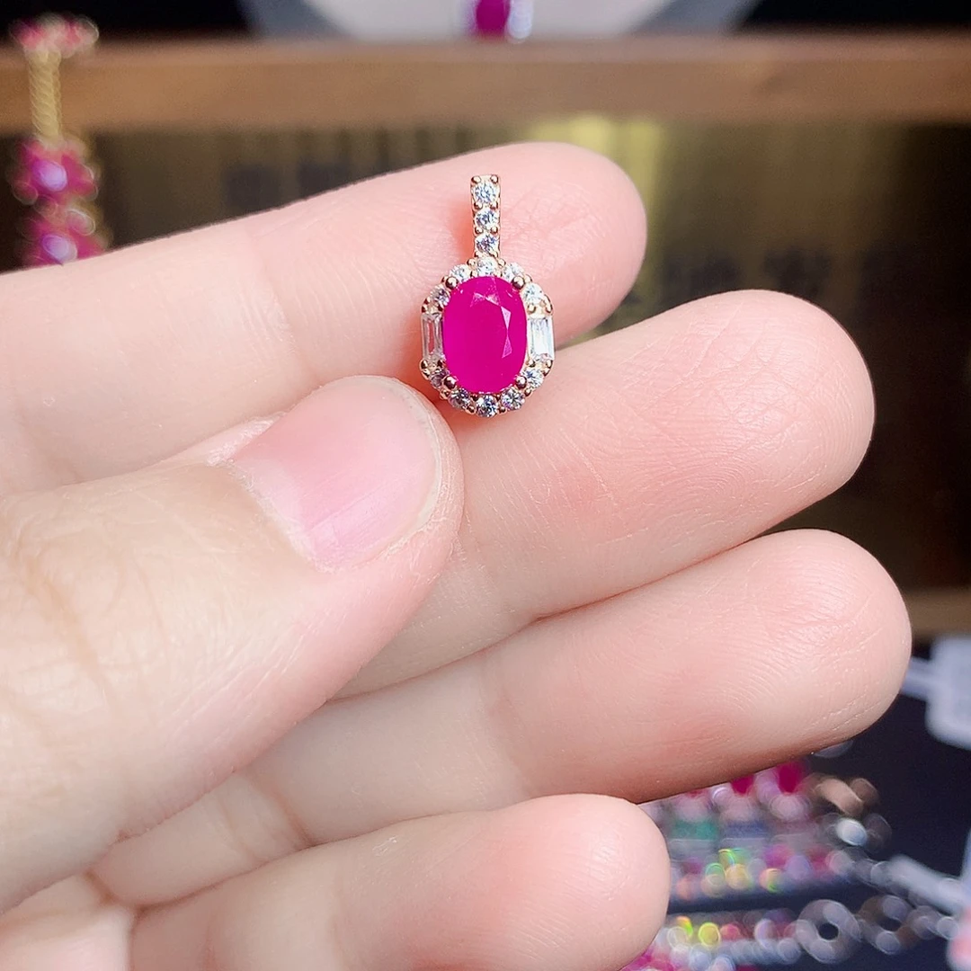 银S925镶嵌颈饰红宝石五*