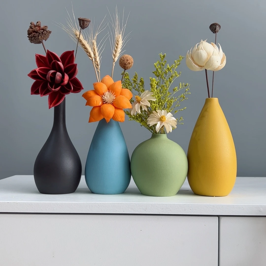 摆件陶瓷小花瓶摆件含花总高约20-30cm