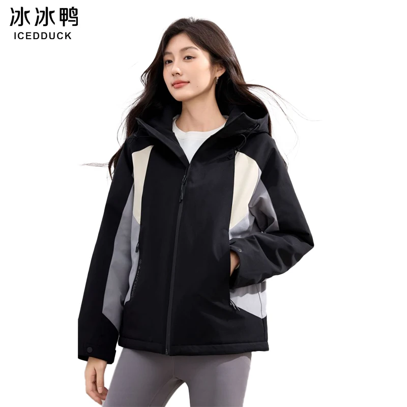 冰冰鸭2024冬季新款户外男女同款情侣运动修身连帽保暖鹅绒服