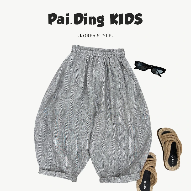 【兔小呗】【轻奢亚麻】夏装儿童韩版时尚百搭款薄款宽松九分裤SJ5768