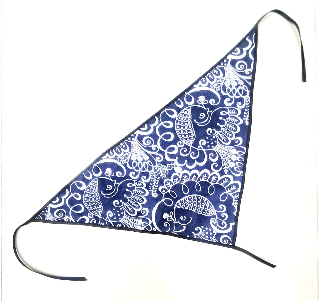 民族风不起球丝巾男女欧美muji风复古国风花纹时尚蓝色民族碎花