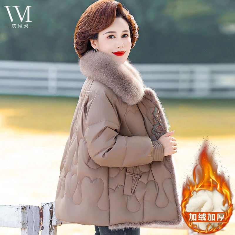 妈妈棉袄加绒加厚款冬季外套中老年人女装母亲洋气50-60岁棉衣服