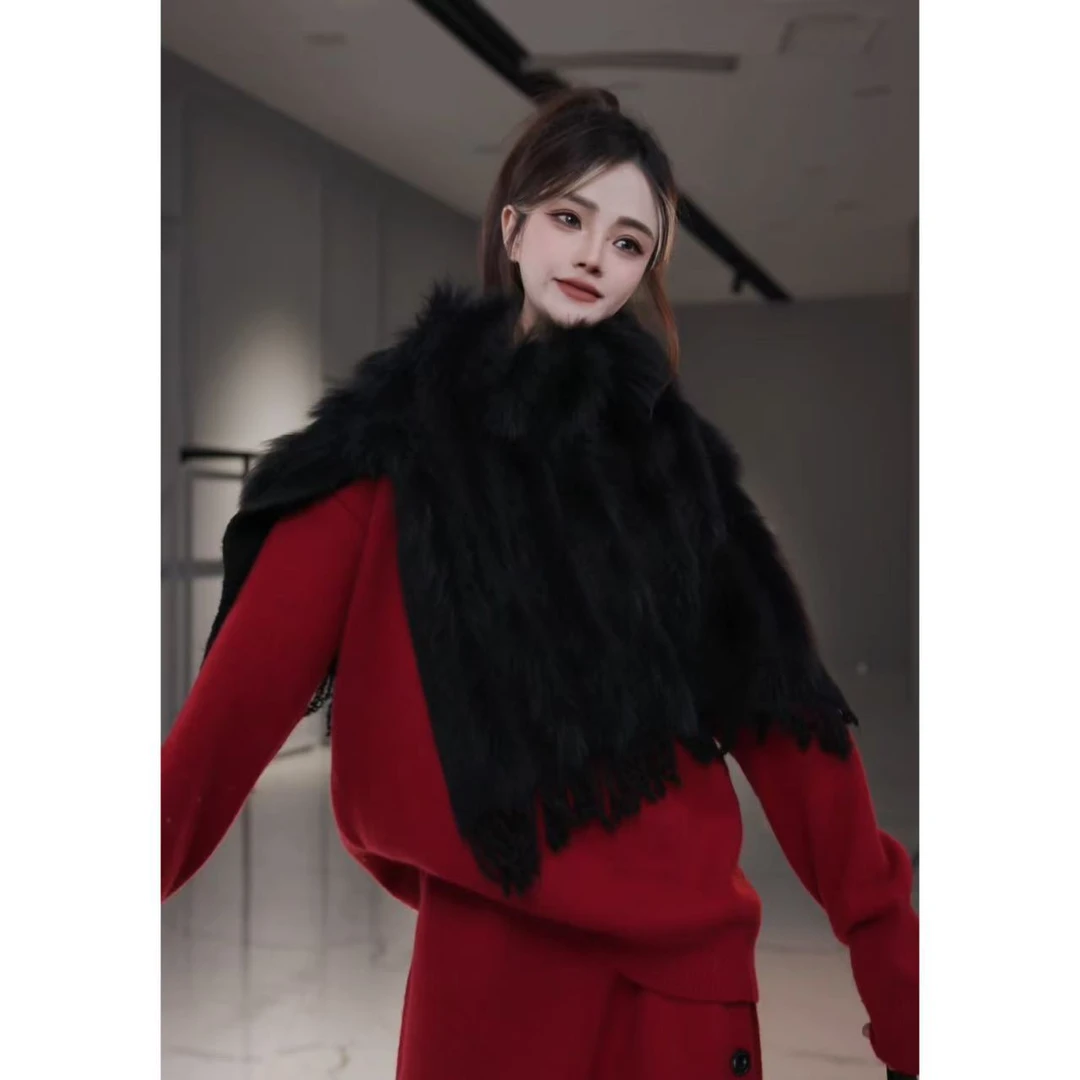 “宝藏单品”  针织狐狸毛 百搭围脖 时尚款