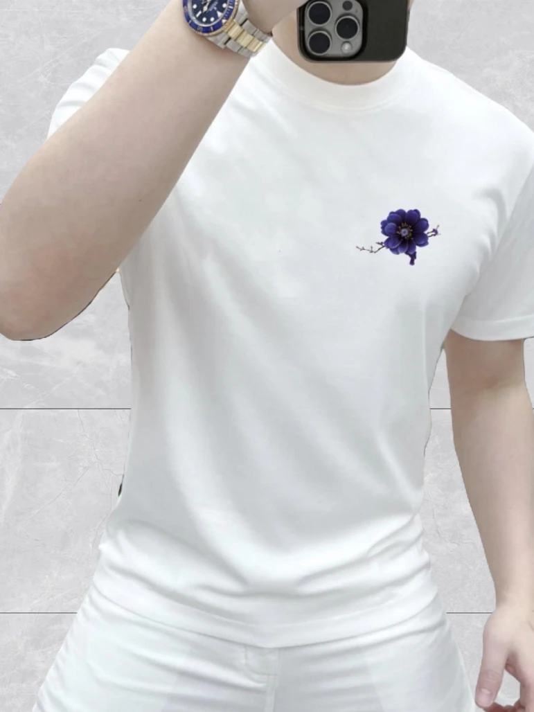 新款纯棉圆领中国风短袖印花夏季常规T恤春夏潮流情侣修身简约