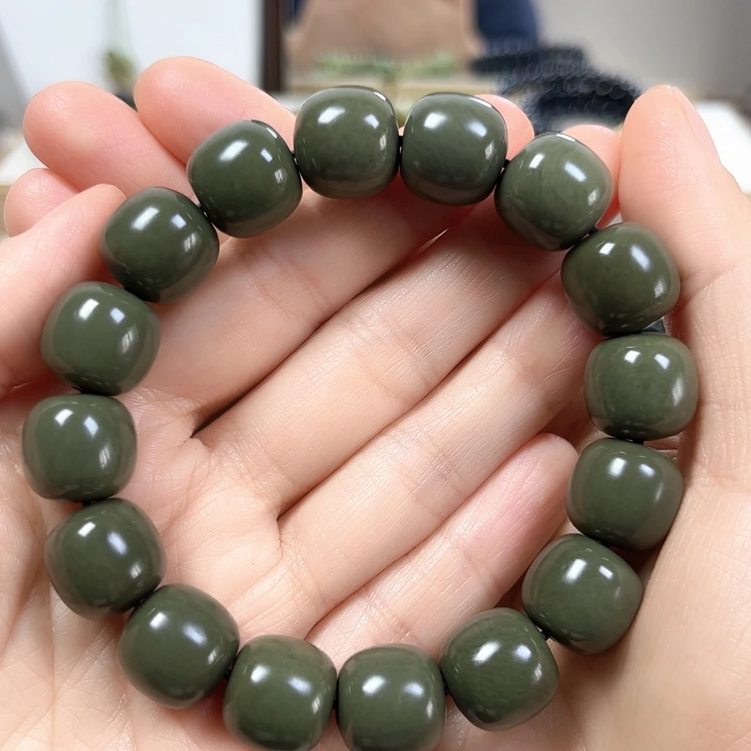 和田玉未镶嵌手串卡14老形珠