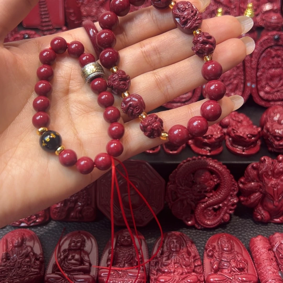 天然辰砂卡8的16颗珠子➕大日如来➕s925做手串，卡10的三合六合手串