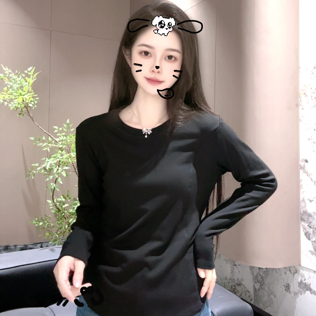 宿慕SUMU显瘦鱼骨线磨毛打底衫2025新款9-21保暖加绒长袖T恤8262