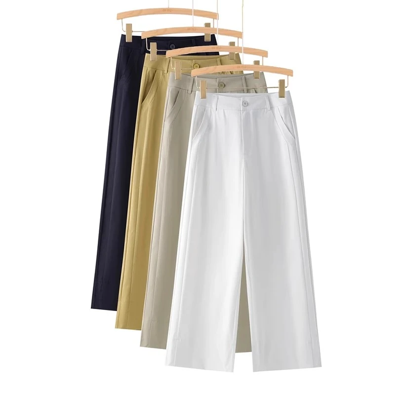 拉夏贝尔九分a字阔腿裤女2025夏季新款高腰宽松冰丝休闲直筒裤子