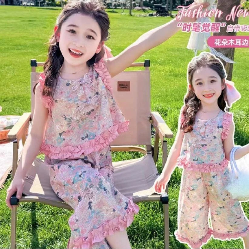 现货相沐鸟（点点自制）莫奈花园上衣+裤子套装-1110