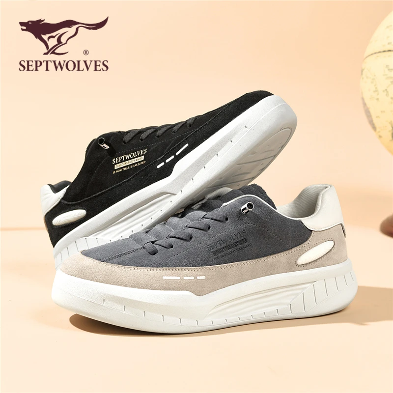 七匹狼男鞋春季新款工装鞋男士时尚休闲板鞋低帮厚底增高百搭0632