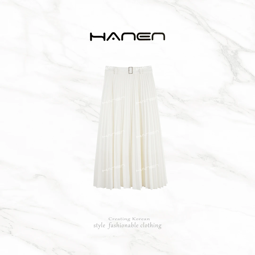 【QIANA】白玉兰 夏季温柔高腰百褶半衣裙Qian287