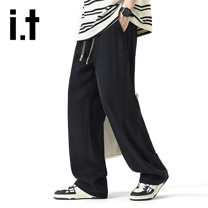 it izzue潮牌天丝直筒牛仔裤男士夏季百搭宽松垂感青少年休闲长裤