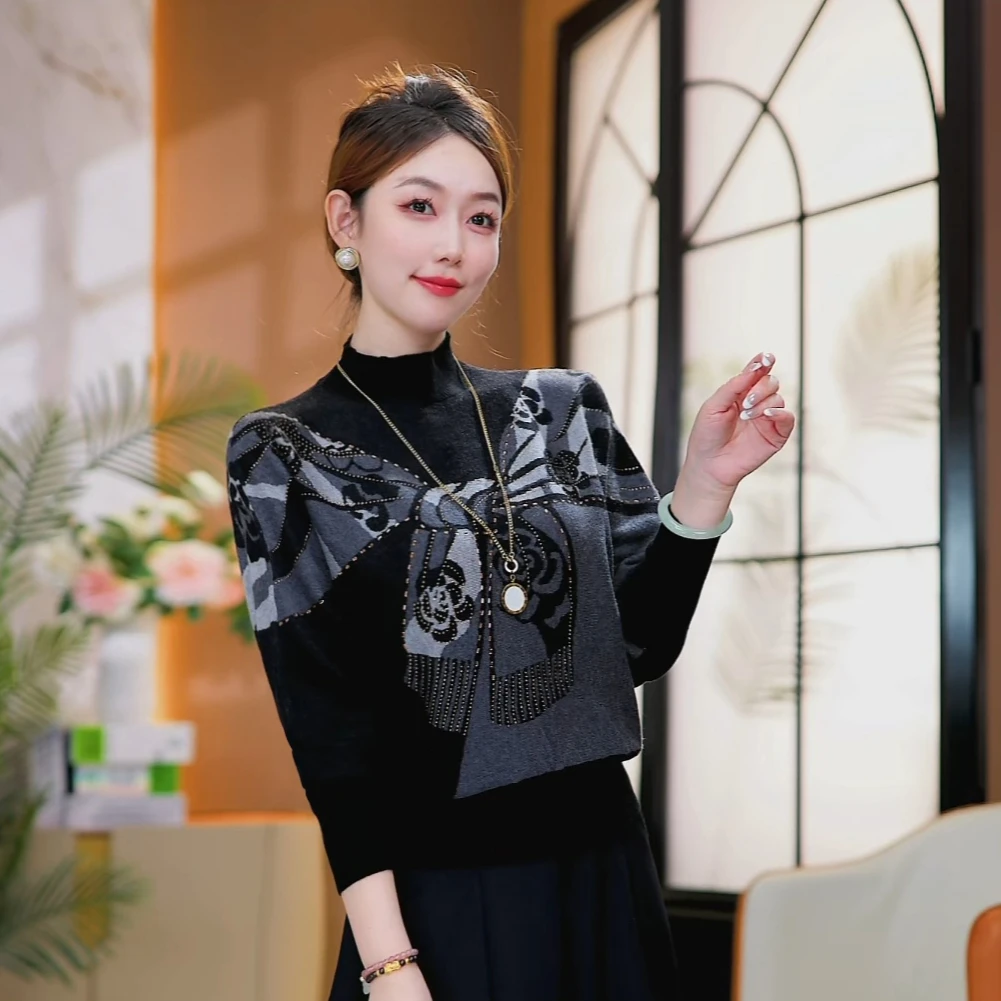 【墨韵花章】2025秋冬新款抗起球针织毛衣含绵羊毛保暖简约套头气质