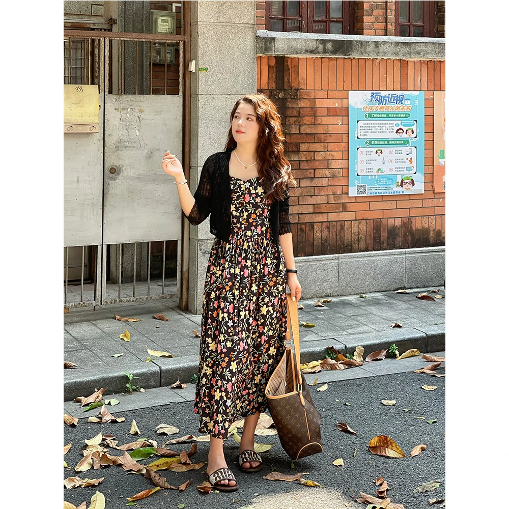 WenWen小个子韩系碎花吊带连衣裙2025夏新显瘦洋气裙子3781