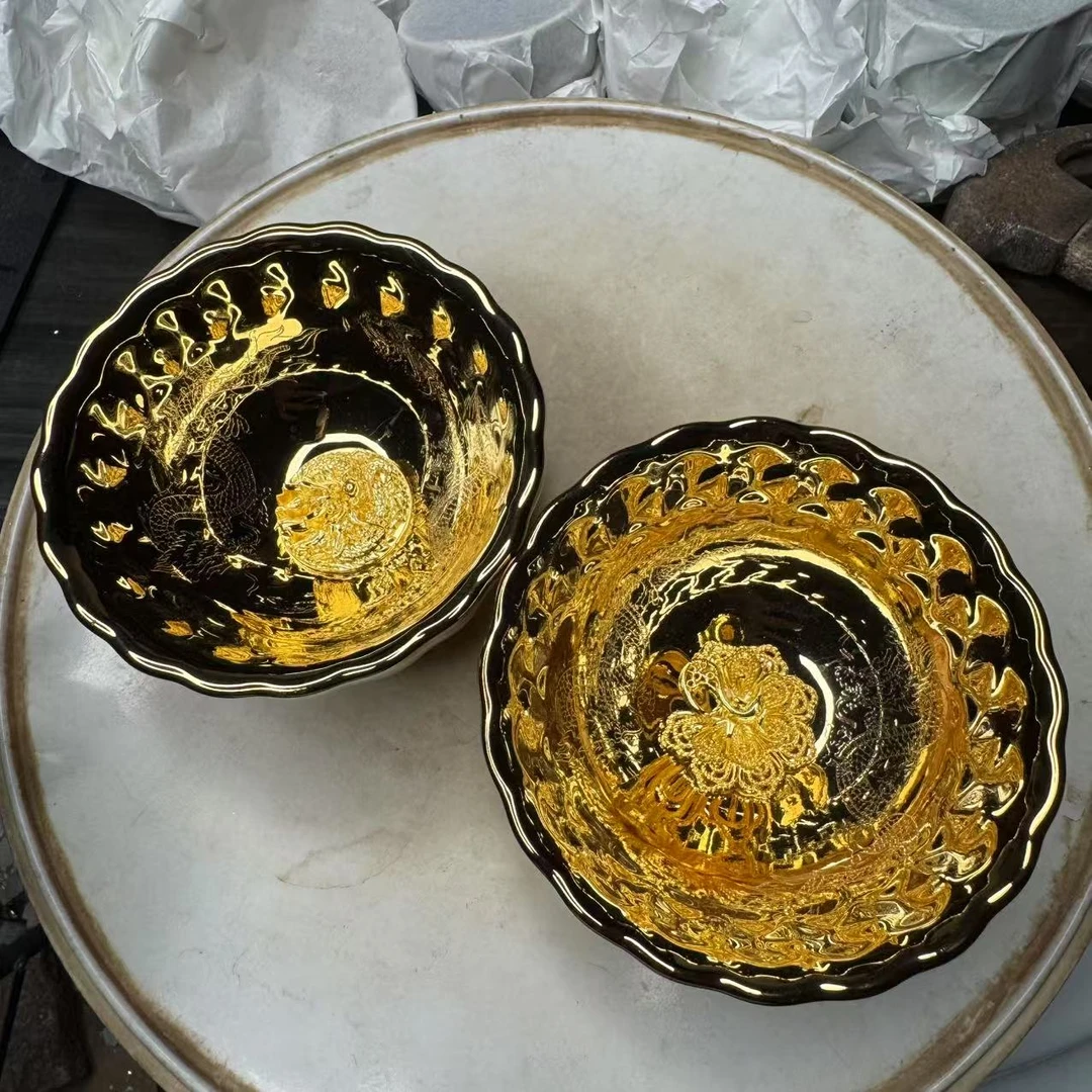 全金龙飞凤舞 盘龙+凤凰 对杯