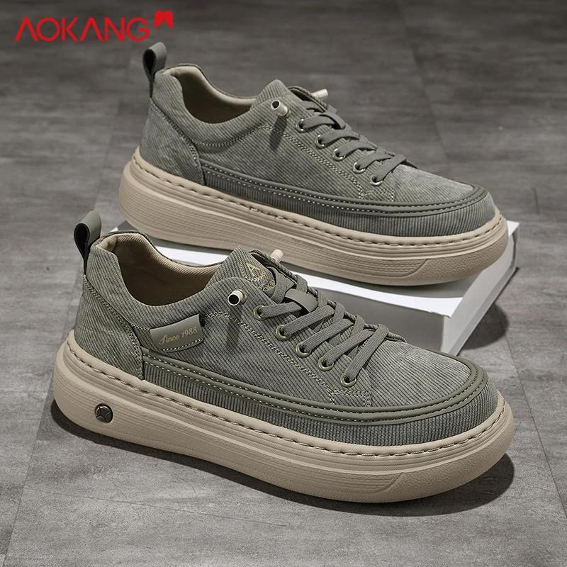 Aokang/奥康2026年春季厚底增高透气软底休闲鞋黑色男款耐磨板鞋商品图
