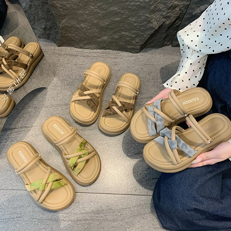 新款夏季厚底一字型一字拖拖鞋凉拖鞋欧若智性风外穿