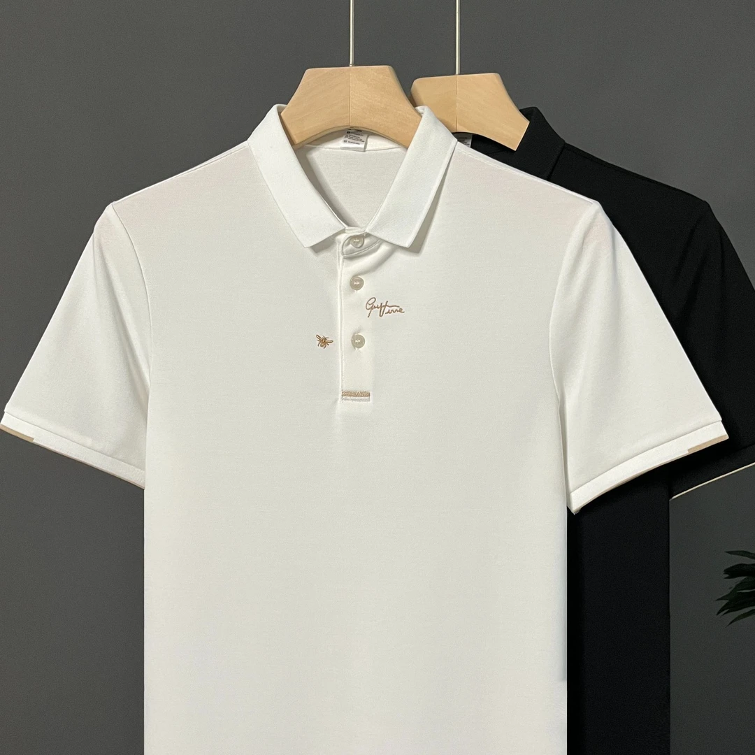 男士冰丝刺绣短袖Polo衫上衣韩版修身字母刺绣休闲百搭翻领T恤男