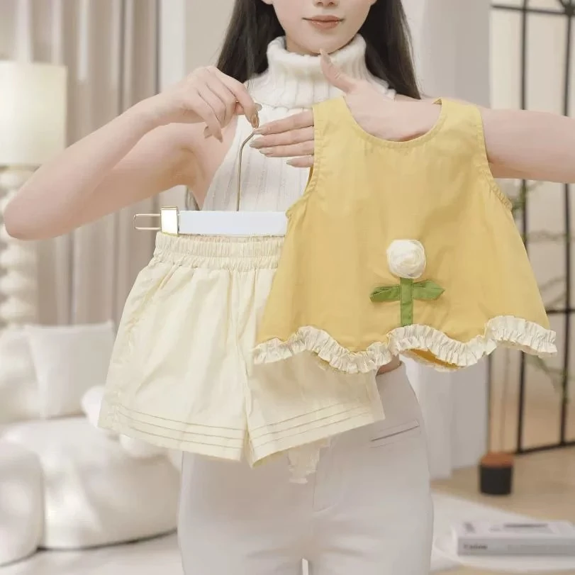 女童荷叶边无袖拼接花朵上衣短裤2025女宝宝衣服夏季套装A0-4