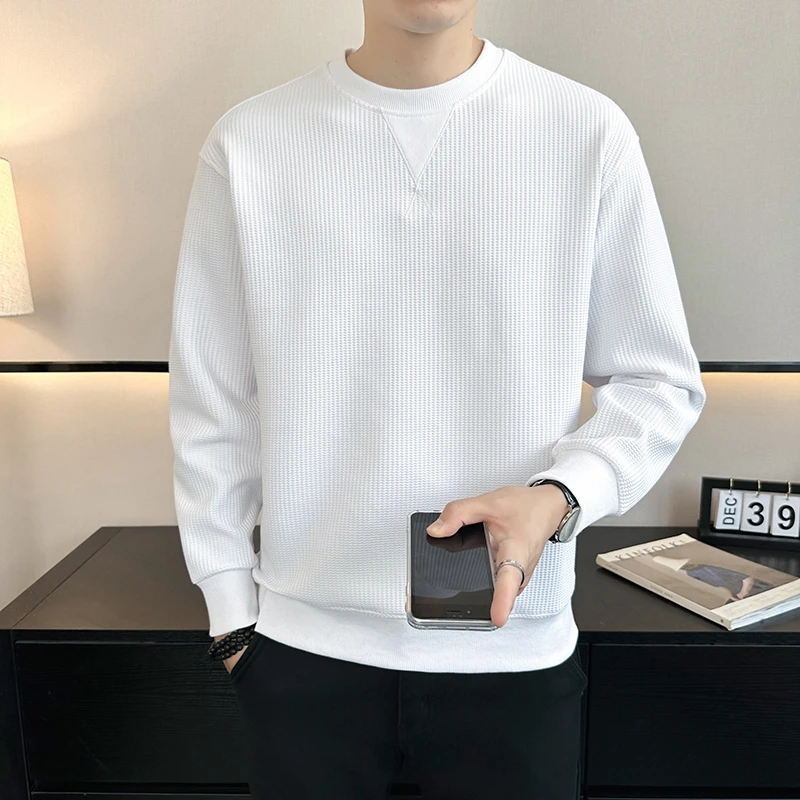 高档简约圆领卫衣男士秋季新款时尚百搭长袖T恤打底衫男装W019