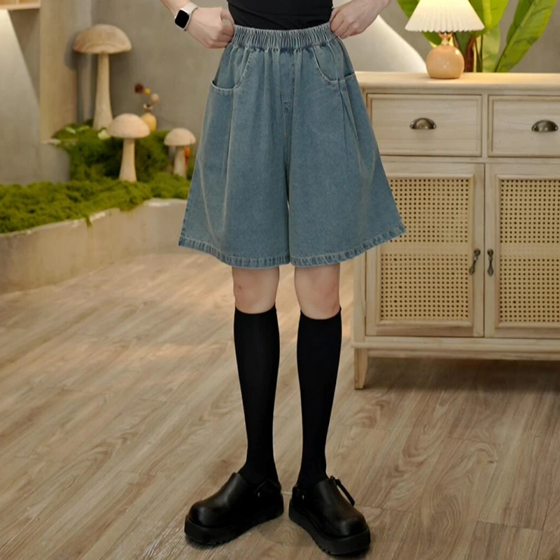 6706 夏季松紧腰宽松阔腿牛仔短裤新款时尚百搭休闲短裤